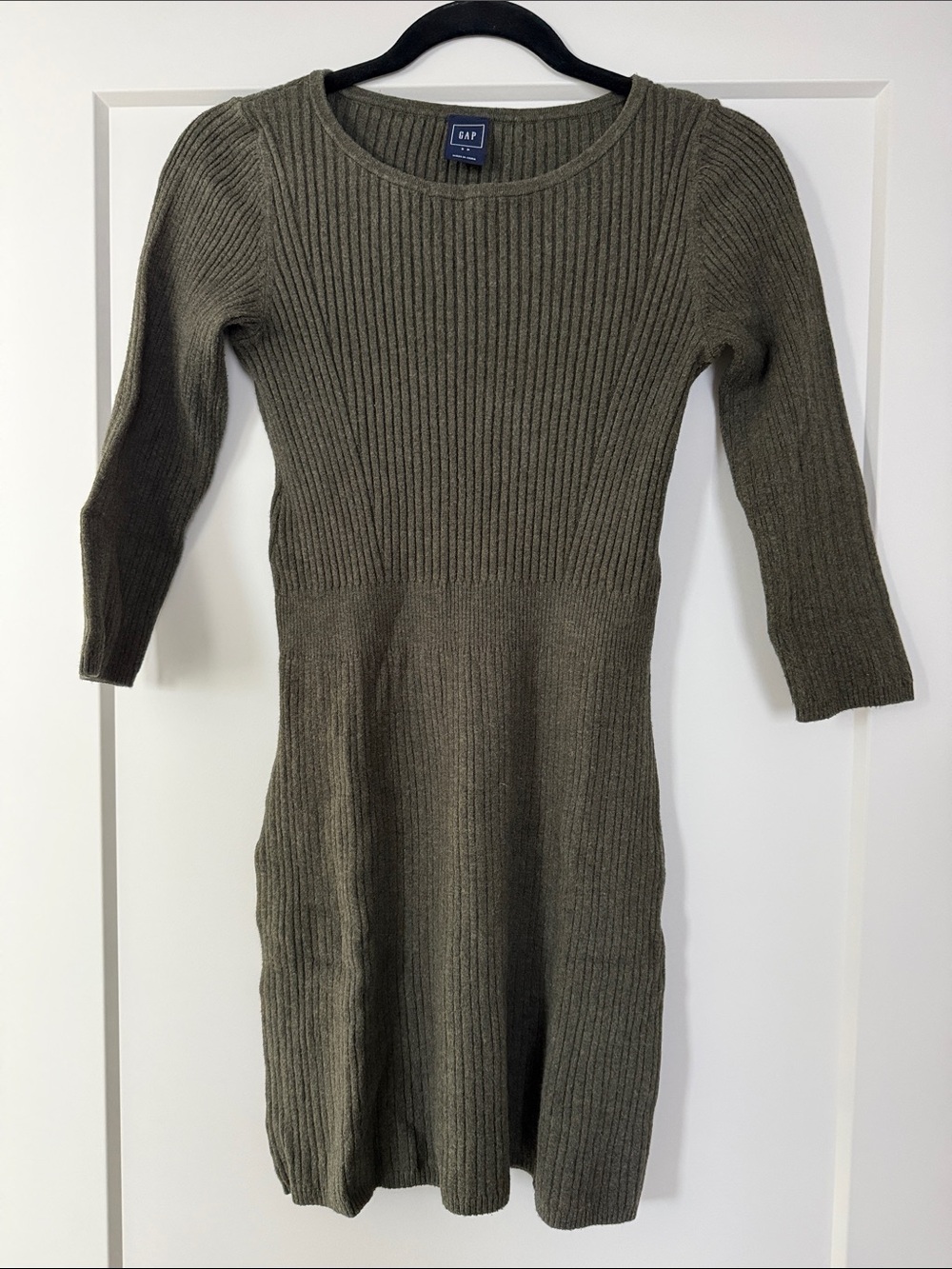 GAP Olive Green Ribbed Half Sleeve Sweater Dress